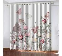 MAYNUO Rideaux Thermiques Isolants Anti Froid, Rideaux Fleur Rose Papillon Moderne 3D Imprimé Motif 200x160 Cm Rideau Occultants À Oeillets pour Chambre, Rideau Salon, Maison Chambre Fenetre