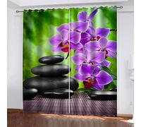 MAYNUO Rideaux Thermiques Isolants Anti Froid, Rideaux Pierre De Fleurs Zen Moderne 3D Imprimé Motif 160x200 Cm Rideau Occultants À Oeillets pour Chambre, Rideau Salon, Maison Chambre Fenetre