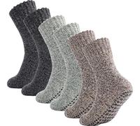 Mayoii Lot de 3 paires de chaussettes antidérapantes en tissu éponge pour homme - Chaussettes thermiques confortables et chaudes avec semelles antidérapantes - Pointure 39-45 - Pour dormir à la maison