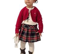 Mayoral Ensemble de Noël bébé 18 mois - 86 cm jupe tartan écossais - t-shirt et cardigan rouge