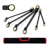 Mayouko Jeu de 6 clés à cliquet extra longues à tête flexible, antidérapantes, métriques 8-19 mm, 72 dents, 12 points, acier CR-V et revêtement électrophorétique noir avec pochette