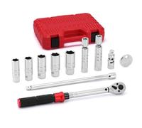 Mayouko Lot de 11 douilles 3/8" Drive Spark Plug 6 points et 12 points, avec clé à clic, barre d'extension de 25,4 cm, joint encastré et bouchon Spark Plug Gapper, CR-V