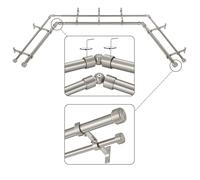 Mayrhyme Tringle à rideaux double angle en nickel brossé avec embouts et supports en aluminium, 2,5 cm de diamètre, double tringle à rideaux réglable sur les deux côtés de 50,8 à 91,4 cm et 91,4 à
