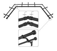 Mayrhyme Tringle à rideaux double angle noire avec embouts et supports en aluminium, 2,5 cm de diamètre, double tringle à rideaux réglable 2 côtés de 50,8 à 91,4 cm et 91,4 à 183 cm