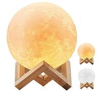 Mayround Grande lampe de Lune 3D 20cm - Lampe Pleine Lune - Impression 3D à Intensité Variable - Lampe de Sol Moderne - Contrôle Tactile - Charge USB - Lampe de Nuit Blanche et Jaune Chaud(20cm)