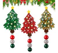 Maysing Lot de 9 bobines de badges en forme de sapin de Noël rétractables en acrylique avec perles rouge/blanc/vert, clips en métal pour carte d'identité, infirmières, enseignants - Cadeaux de