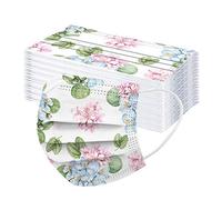 Maythere 50 pièces adultes visage tissu impression de mode multicolore 3 couches anti-poussière visière bouche visage jetable confort pour hommes et femmes (#28)