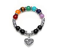 Mayting 10 MM Perles Yoga Balancing Reiki Charme Bracelet 7 Chakra Antique Argent Couleur Hollow Coeur Bracelet