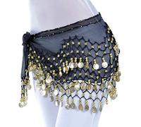 Maytop Ceinture Danse Orientale Belly Dance Foulard Jupe avec Robe Costume du Ventre Sequin Écharpe Déguisement Femme Fille (Black Gold)