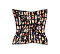 MayTree Foulard en soie multicolore pour femme 100% soie de mûrier carré chat 53 x 53 cm, Noir, 53 cm