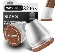 MAYZOLOP 32 Pièces Protege Pied de Chaise en Silicone, 0.75in Transparent Tampon Chaise pour Pieds inclinés, Bouchons de Pieds de Chaises avec Tampons en Feutre,Pas de Rayures, Pas de Bruit