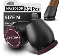 MAYZOLOP 32 Pièces Protege Pied de Chaise en Silicone, 1in Noire Tampon Chaise pour Pieds inclinés, Bouchons de Pieds de Chaises avec Tampons en Feutre,Pas de Rayures, Pas de Bruit