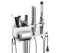 MAYZOLOP Porte-sèche-cheveux Mural sans Perçage - Support Mural Métal pour Dyson Airwrap, Lisseur & Fer à Boucler, Support Seche Cheveux, Organisateur Salle de Bain, Blanc