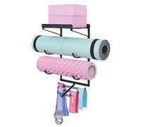 MAYZOLOP Support mural pour tapis de yoga avec 3 sections et 7 crochets pour suspendre un rouleau en mousse et des bandes de résistance en classe de fitness ou salle de sport à domicile