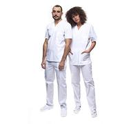 Mazalat, Ensemble Uniforme médical Unisexe avec Tunique et Pantalon, Blanc, S