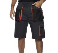 MAZALAT work wear Shorts de Travail Homme, Cargo Shorts Hommes ete, Coton/Poly 260 GR, multipoche, Pantalon Cargo Homme, Grandes Tailles, Bermuda de Travail, Vetement ete, Noir/Orange, XXL