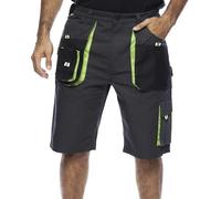 MAZALAT work wear Shorts de Travail Homme, Cargo Shorts Hommes ete, Coton/Poly 260 GR, multipoche, Pantalon Cargo Homme, Grandes Tailles, Bermuda de Travail, Vetement ete, Noir/Vert, S