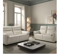 MAZARO - Canapés 3 Places Relax Electrique + 2 Places Fixe Cuir Blanc - Altobuy Blanc G