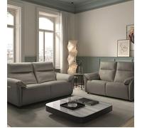 AltoBuy MAZARO - Canapés 3 Places Relax Electrique + 2 Places Fixe Cuir Gris éléphant