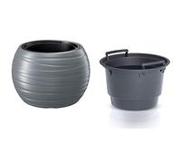 Maze 36L pot rond en plastique avec réservoir en couleur gris pierre 43,6 (L) x 43,6 (l) x 29,9 (H) cm