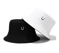 MAZELIKEHOOD Chapeau Pêcheur Pliable Coton Seau Chapeau Femme Homme Chapeau de Pêche Réversible Protection du Soleil Chapeaux Visage Souriant Casquette, Blanc et noir., Taille Unique