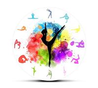 mazhant Gymnastique Filles coloré imprimé Horloge Murale Sport décor à la Maison Gymnaste Horloge Mobile Mains Montre Murale décorative pour la Chambre des filles-30X30cm