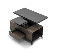 MAZHILIAN Table basse avec plateau relevable et 4 tabourets, table basse convertible multifonction avec tiroirs et compartiment caché, table centrale moderne pour salon, salle de réception, facile à