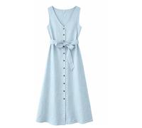 Mazine - Women's Sleeveless Linen Maxi Dress - Robe - M - pastel blue