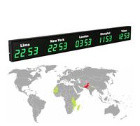 MazmornFly Horloge Mondiale LED, Horloge Murale Numérique Multi-fuseaux Horaires 3/4/5 Villes, Format Long Et Fin, pour Les Bureaux, Les Halls D'hôtel Et Les Salles De Conférence 5City-Green