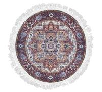 Mazovia Rond Tapis Salon Traditionnel - Lavable Antidérapant - Moquette pour Chambre et Salon - Rug Motif Orientale Vintage - Convient pour Le Chauffage au Sol - Rouge Marron 160 x 160 cm