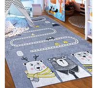 Mazovia Tapis Chambre Enfant - Lavable Tapis Imprimé à Poils Courts - Doux Moquette pour Chambre - Tapis Antidérapant Emma - Tapis Enfant Rue Motif - Gris 80x150cm