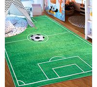 Mazovia Tapis Chambre Enfant - Lavable Tapis Imprimé à Poils Courts - Doux Moquette pour Chambre - Tapis Antidérapant Emma - Tapis Enfant Football Motif - Vert 80x150cm