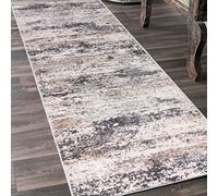 Mazovia Tapis Couloir Long Moderne Motif Abstrait Vintage - Tapis de Passage à Poil Court Doux - Tapis Entree Interieur Long - Tapis de Couloir au Metre - Gris Beige 2 100 x 400 cm