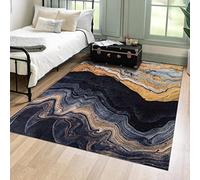 Mazovia Tapis de Sol Moderne - Lavable Tapis Imprimé à Poils Courts - Marbre Abstrait Motif - Doux Moquette pour Chambre - Tapis Antidérapant Toscana - Tapis Salon Noir Or 160x230 cm