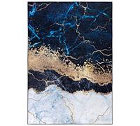 Mazovia Tapis de Sol Moderne - Lavable Tapis Imprimé à Poils Courts - Marbre Abstrait Motif - Doux Moquette pour Chambre - Tapis Antidérapant Toscana - Tapis Salon Bleu Gris Or 160x230 cm
