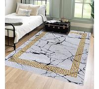 Mazovia Tapis de Sol Moderne - Lavable Tapis Imprimé à Poils Courts - Marbre Abstrait Motif - Doux Moquette pour Chambre - Tapis Antidérapant Toscana - Tapis Salon Gris Or 140x200 cm
