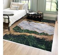 Mazovia Tapis de Sol Moderne - Lavable Tapis Imprimé à Poils Courts - Marbre Abstrait Motif - Doux Moquette pour Chambre - Tapis Antidérapant Toscana - Tapis Salon Vert Or 160x230 cm