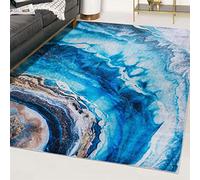 Mazovia Tapis de Sol Moderne - Lavable Tapis Imprimé à Poils Courts - Marbre Abstrait Motif - Doux Moquette pour Chambre - Tapis Antidérapant Toscana - Tapis Salon Bleu 140x200 cm