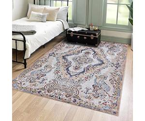 Mazovia Tapis de Sol Oriental Vintage - Lavable Tapis Imprimé à Poils Courts - Traditionnel Moquette pour Chambre - Tapis Antidérapant Victoria - Tapis Salon - Beige Crème 160x230 cm