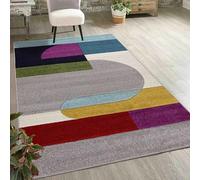 Mazovia Tapis moderne géométrique - Poils courts - Tapis coloré doux pour salon, chambre à coucher, salle à manger - Certifié Oeko-Tex - Tapis à motif géométrique coloré - 120 x 170 cm - Gris clair