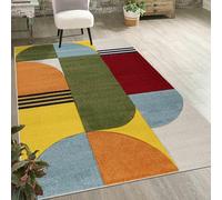 Mazovia Tapis Moderne Géométrique - Tapis à Poils Courts - Coloré Tapis Souple pour Salon, Chambre, Salle à Manger - Oeko-Tex Certifié - Tapis à Motifs Géométriques Multicolores 140 x 200 cm - Vert