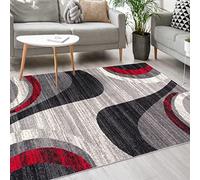 Mazovia Tapis Moderne - Moquette pour Chambre, Salon et De La Salle à Manger - Robuste Tapis à Doux Poils Courts - Tapis de Salon Oeko-Tex - Collection ATENA - Gris Rouge 200x300 cm