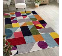 Mazovia Tapis multicolore moderne à poils courts et coloré avec motif géométrique, doux et facile d'entretien, pour le salon, certifié Öko-Tex, crème, bleu marine, 80 x 150 cm