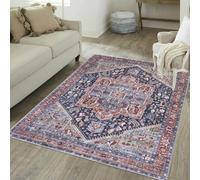 Mazovia Tapis Rouge Boho Vintage - Salon, Chambre, Salle à Manger, Bureau - Tapis à Poils Courts Rectangle - Oeko-TEX® - Lavable en Machine, Végétal - Bleu - 80x150 cm