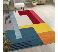Mazovia Tapis Salon 140x200cm Turquoise Crème Géométrique Doux Poils Courts | Tapis pour Chambre Bureau Salle à Manger Chauffage au Sol Facile D'entretien Résistant aux Détergents Synthétique Moderne
