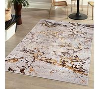 Mazovia Tapis Salon Moderne - Tapis Grande Taille de Chambre Adulte Moderne à Poils Ras - Moquette pour Chambre et Salon - Rug Motif Abstrait Marbre - Beige Crème avec Or 120x170 cm
