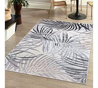 Mazovia Tapis Salon Moderne - Tapis Grande Taille de Chambre Adulte Moderne à Poils Ras - Moquette pour Chambre et Salon - Rug Motif Plume de Palmier - Beige Crème avec Or 140x200 cm