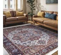 Mazovia Tapis Salon Traditionnel - Tapis Lavable Antidérapant - Moquette pour Chambre et Salon - Rug Motif Orientale Vintage - Convient pour Le Chauffage au Sol - Rouge Marron 80 x 150 cm