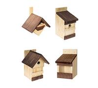 MAZUR International Lot de 4 nichoirs en bois pour mésanges bleues et petites espèces de mésanges - Résistant aux intempéries - Avec trou d'entrée de 27 mm