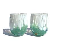 MAZZEGA ART & DESIGN 2 Verres à eau bicolores en verre soufflé et travaillé à la main avec des murrines Murano - Les couleurs de Murano - Bicolor 435 ml. Fabriqué en Italie. (Vert, 2)